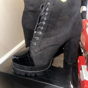 Fashion Nova Black Chunky Heel Combat Boots